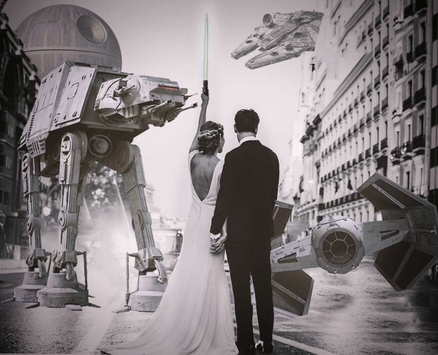fotomontaje de star wars en una foto de boda fotomontaje de star wars en una foto de boda