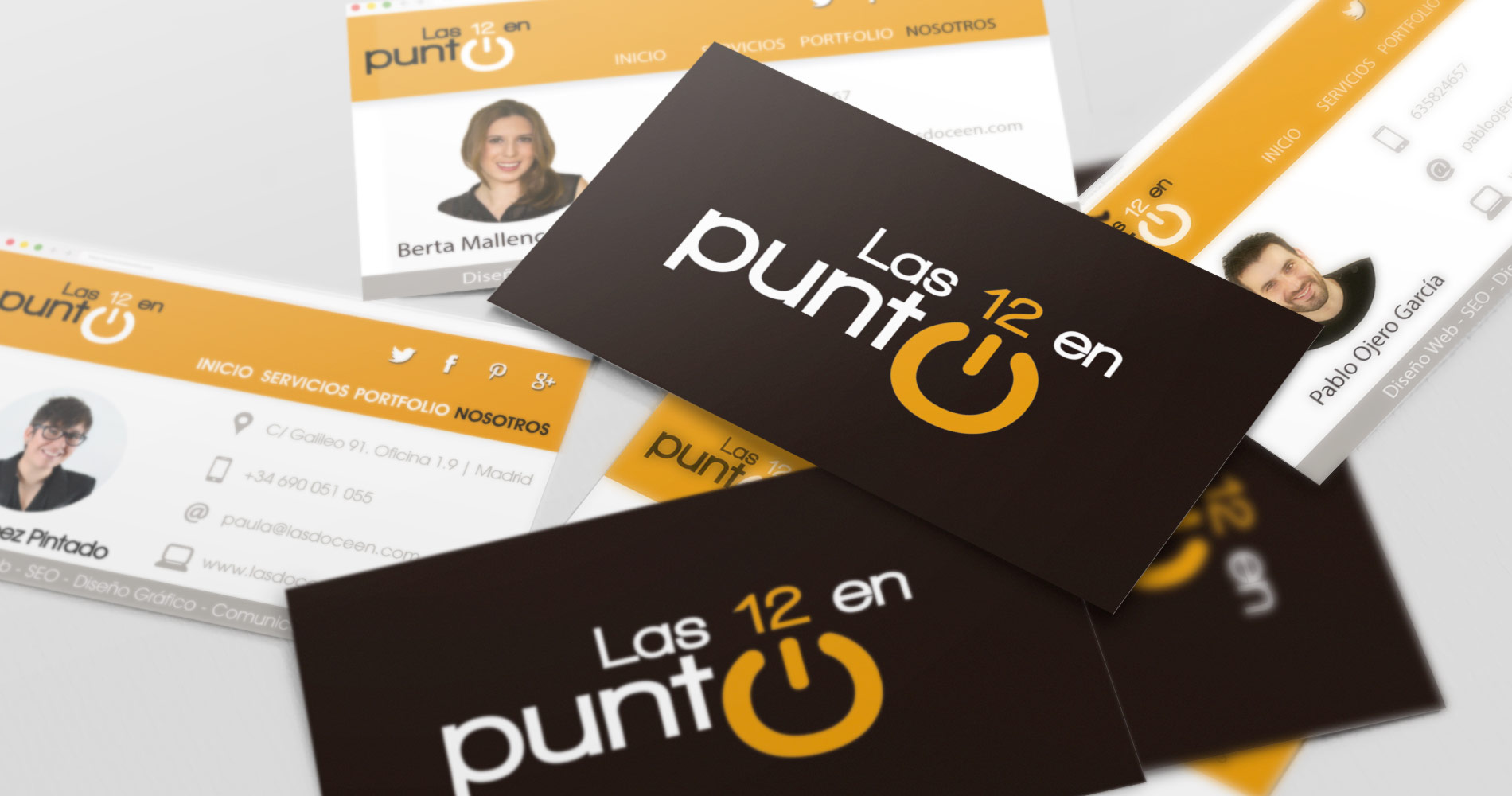 tarjetas corporativas creativas y divertidas de Las 12 en Punto